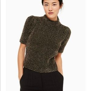 Kate Spade Metallic Sweater Sparkly Holiday NYE Black and Gold Puff Sleeves